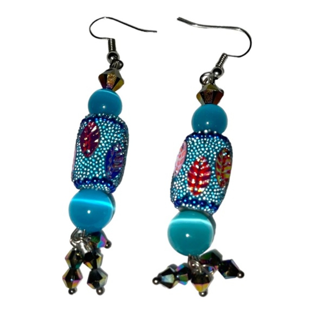 Bohemian Beaded Barrel Cat’s Eye Stone Dangle Drop Earrings